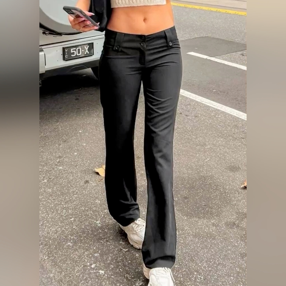 ANN TAYLOR Petites Curvy Fit Y2K Below Waist Black Pants